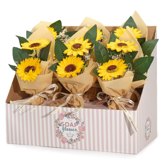 two sunflower soap flower bouquet small wrapped floral bath gift