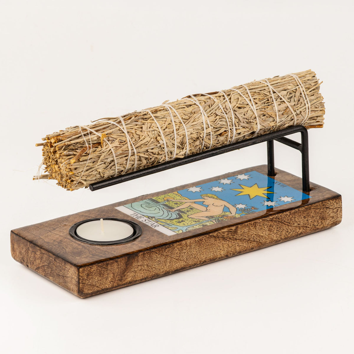Large enamelled sage stick heater featuring The Star tarot design for warming sage bundles during spiritual rituals UK