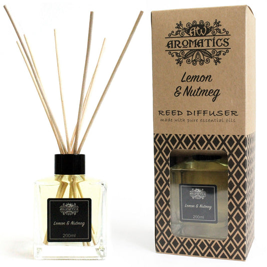 Lemon and Nutmeg reed diffuser 200ml with fresh citrus warm spicy essential oil fragrance for uplifting home scent