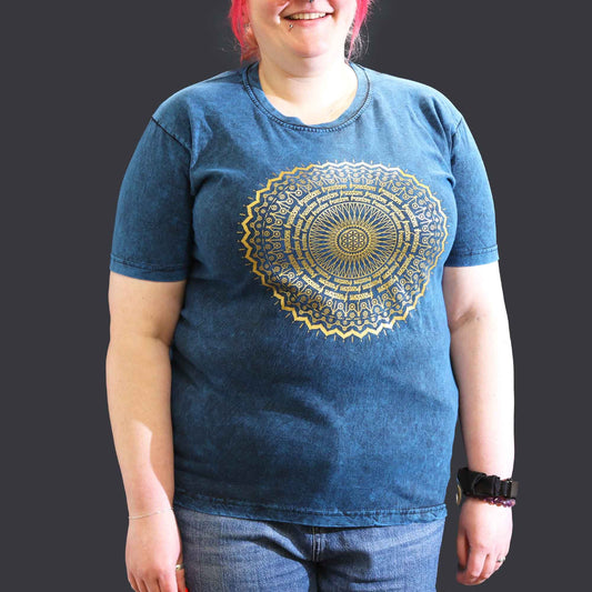 XLarge stone washed blue mandala spiritual t-shirt
