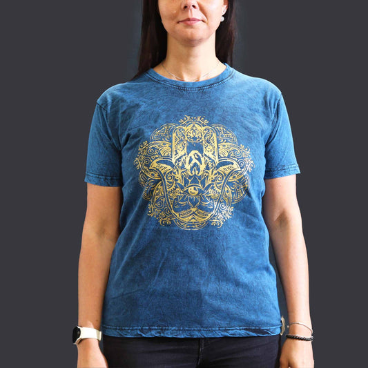 Medium stone washed blue Hamsa spiritual t-shirt
