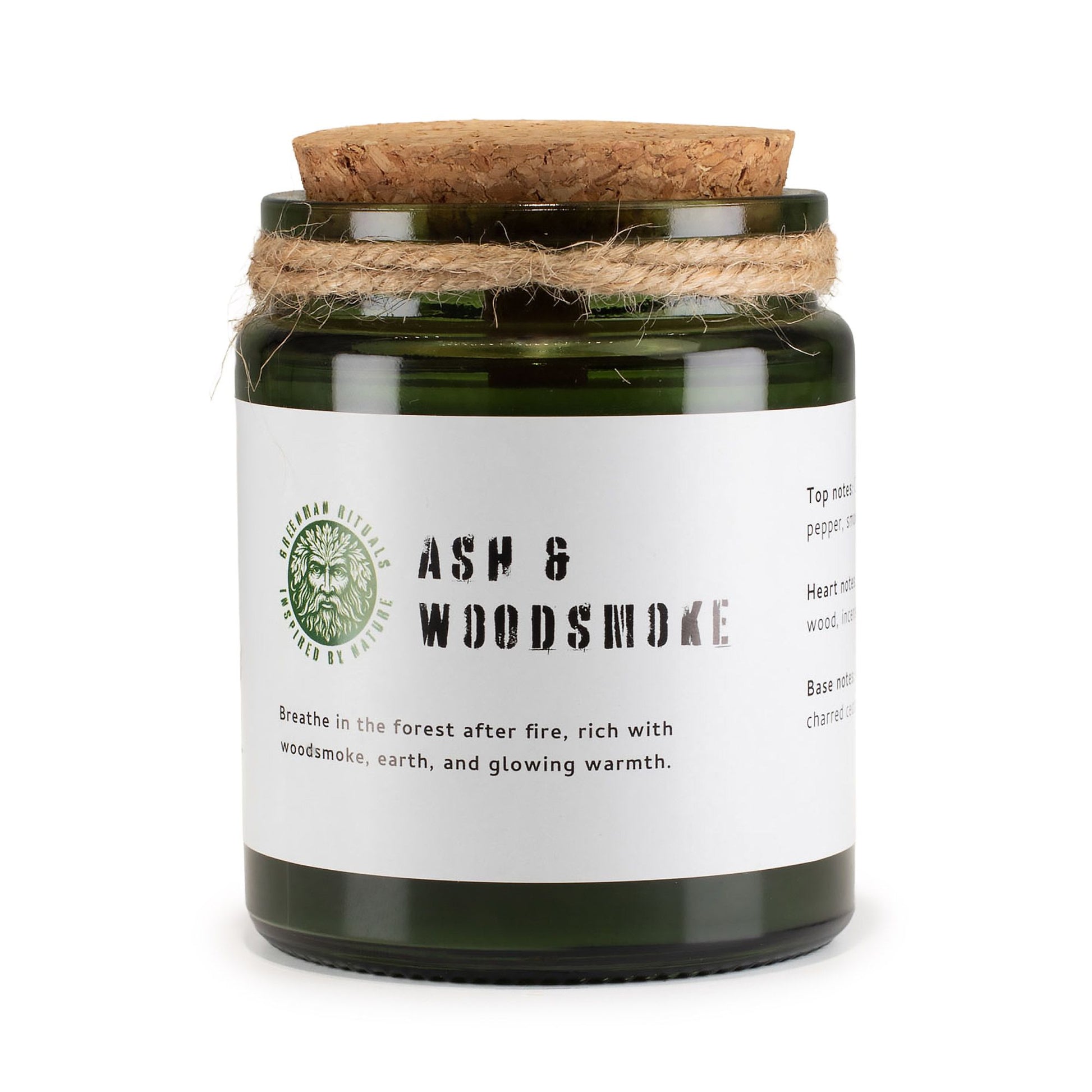 Greenman Woodwick Soy Candle – Ash & Woodsmoke smoky wood soy candle with wooden wick