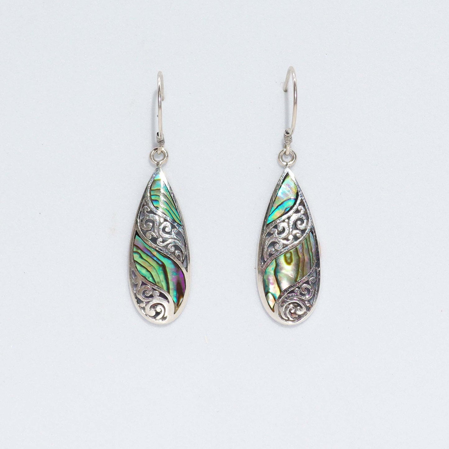 Shell & silver elongated abalone teardrop earrings