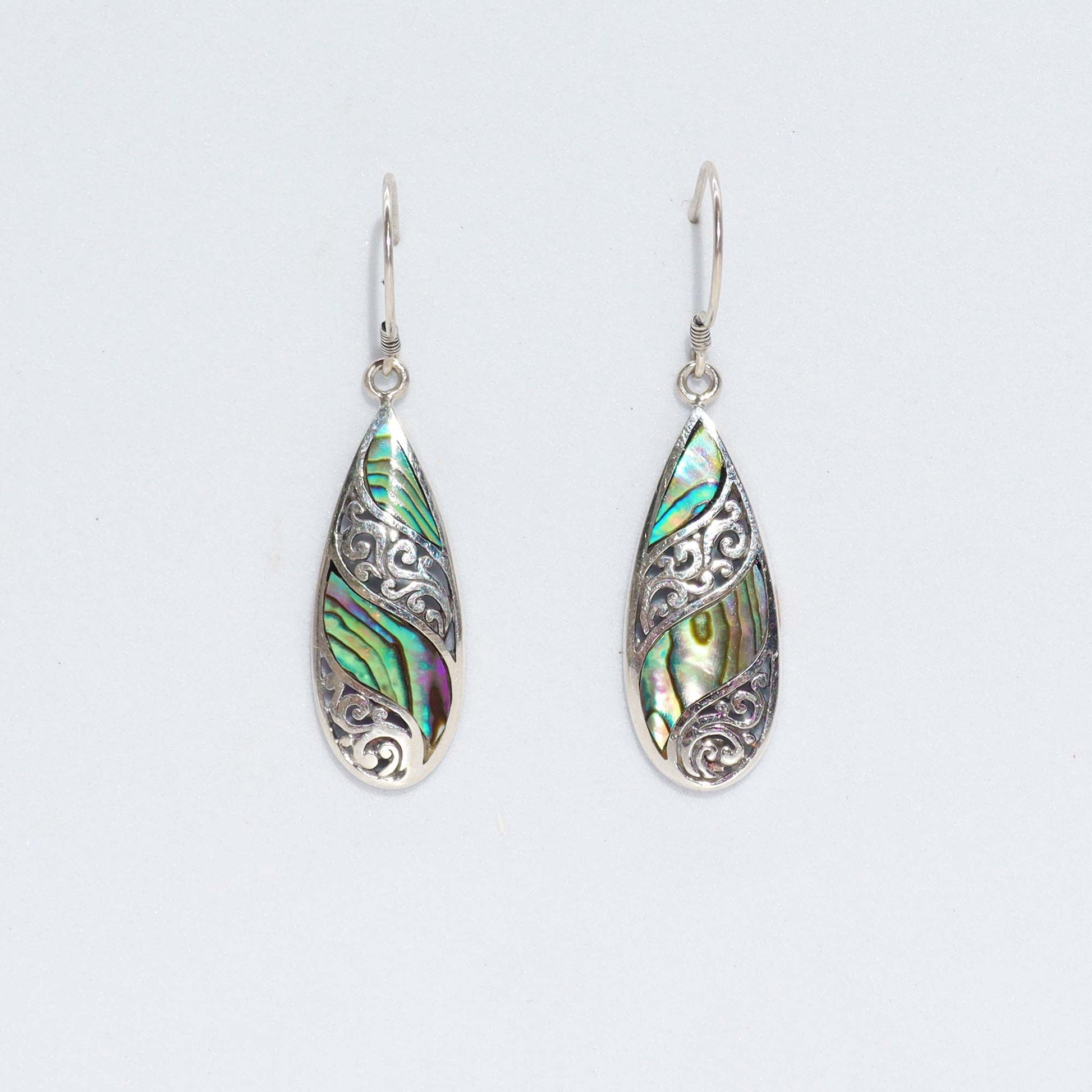 Shell & silver elongated abalone teardrop earrings