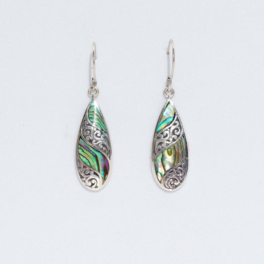 Shell & silver elongated abalone teardrop earrings