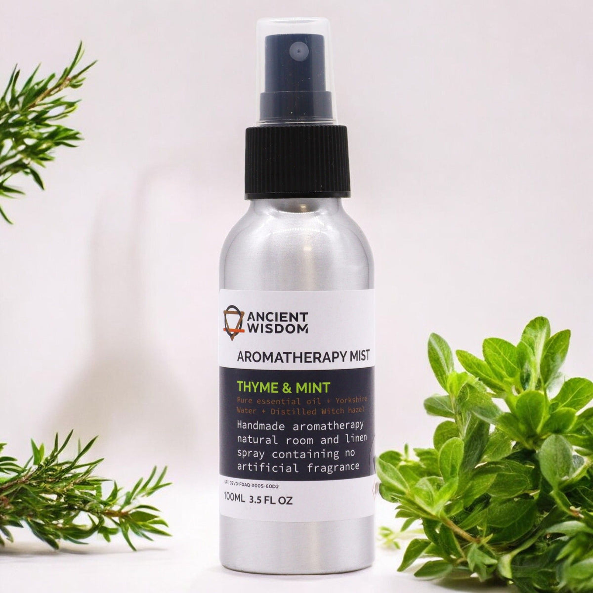 Thyme and Mint Essential Oil Mist 100ml aromatherapy room and linen spray with herbal Thyme and fresh Spearmint fragrance UK