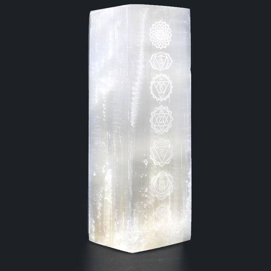 Selenite Block Lamp Chakra 25 cm – illuminated selenite crystal lamp for meditation, ambient lighting and energy cleansing UK