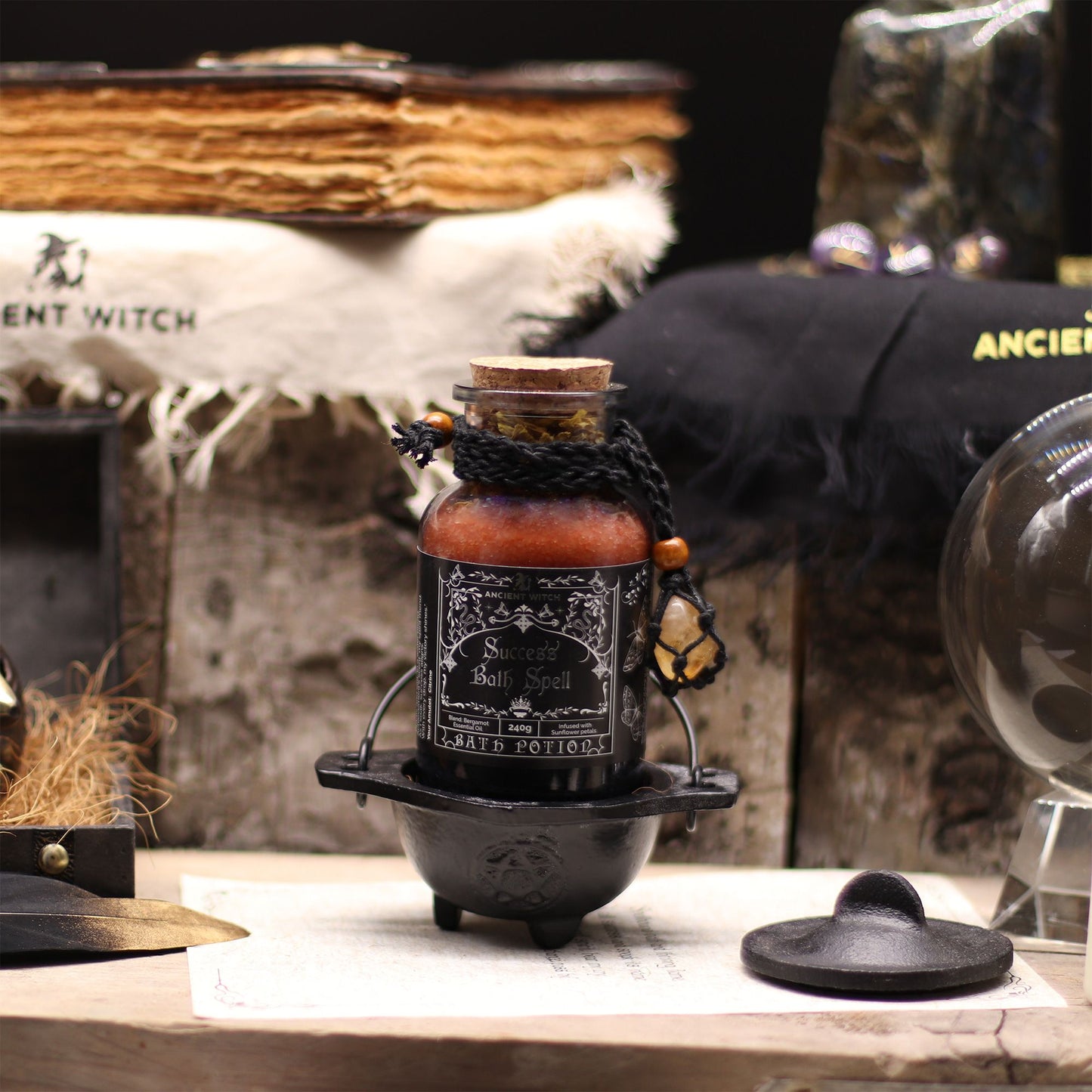 Ancient Witch Bath Spell Potion & Citrine Crystal Amulet - Success