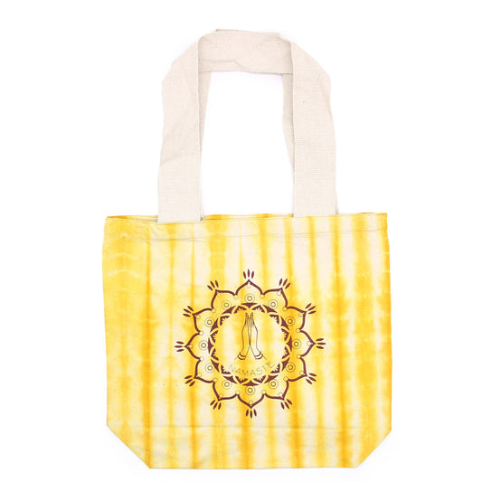 Tye-Dye Cotton Bag -  Namaste Hands - Yellow - Natural Handle