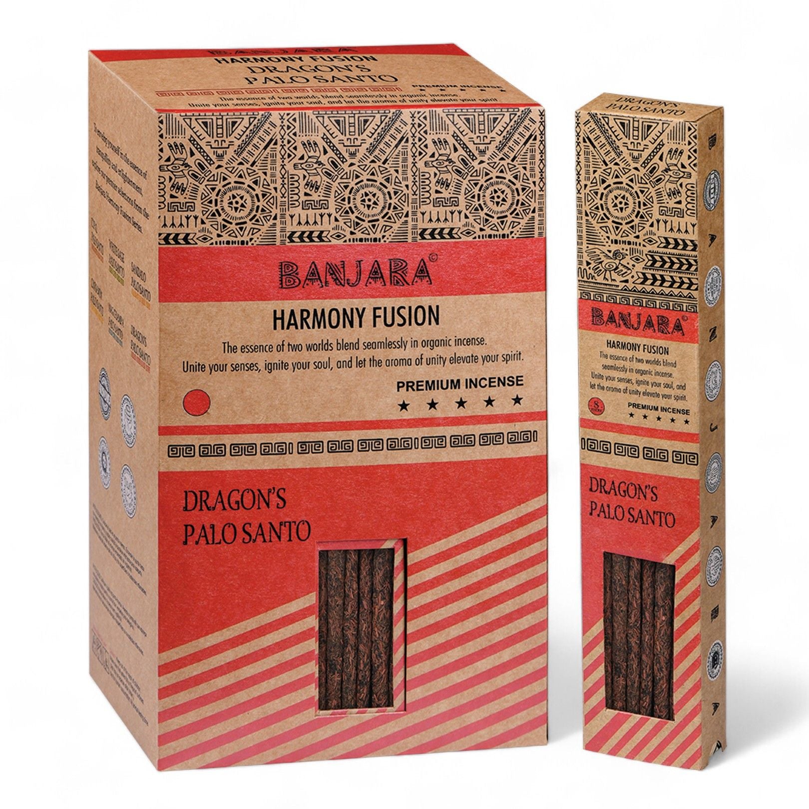 Banjara Palo Santo Smudge Incense Sticks – Dragon’s Blood natural incense sticks for spiritual cleansing, deep aroma, ritual focus, space cleansing and energetic uplift