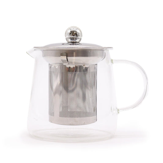 glass infuser teapot flask shape 350ml single serve loose leaf tea