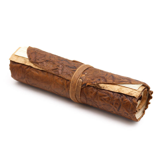 Rolled Leather Travel Notebook 21x15cm – wrap leather journal with strap closure and plain pages