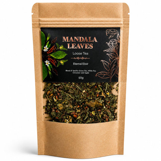 Ethernal Elixir green and white loose leaf tea 50g kraft bag with cinnamon, apple and almond