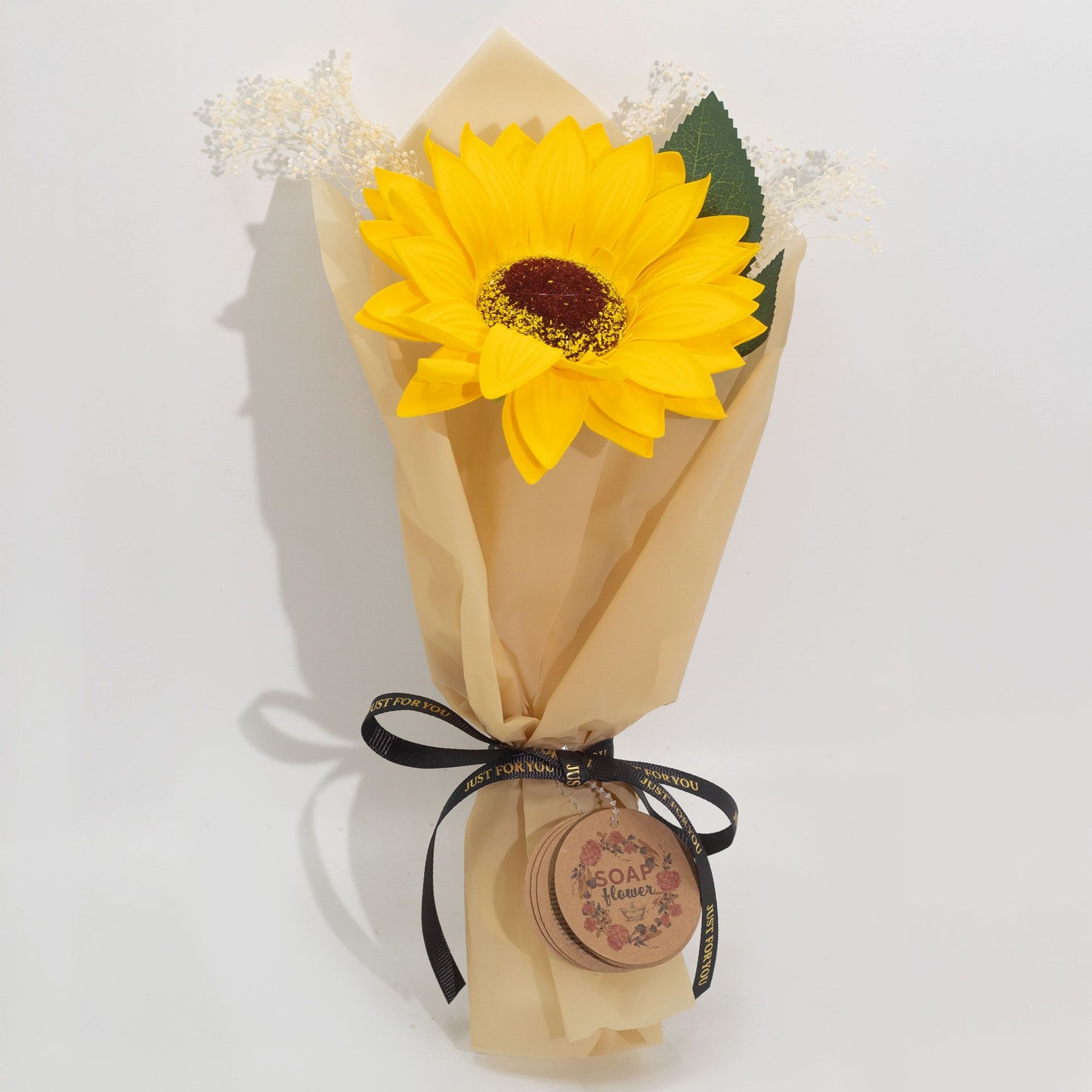 single sunflower soap flower wrapped small floral bath gift