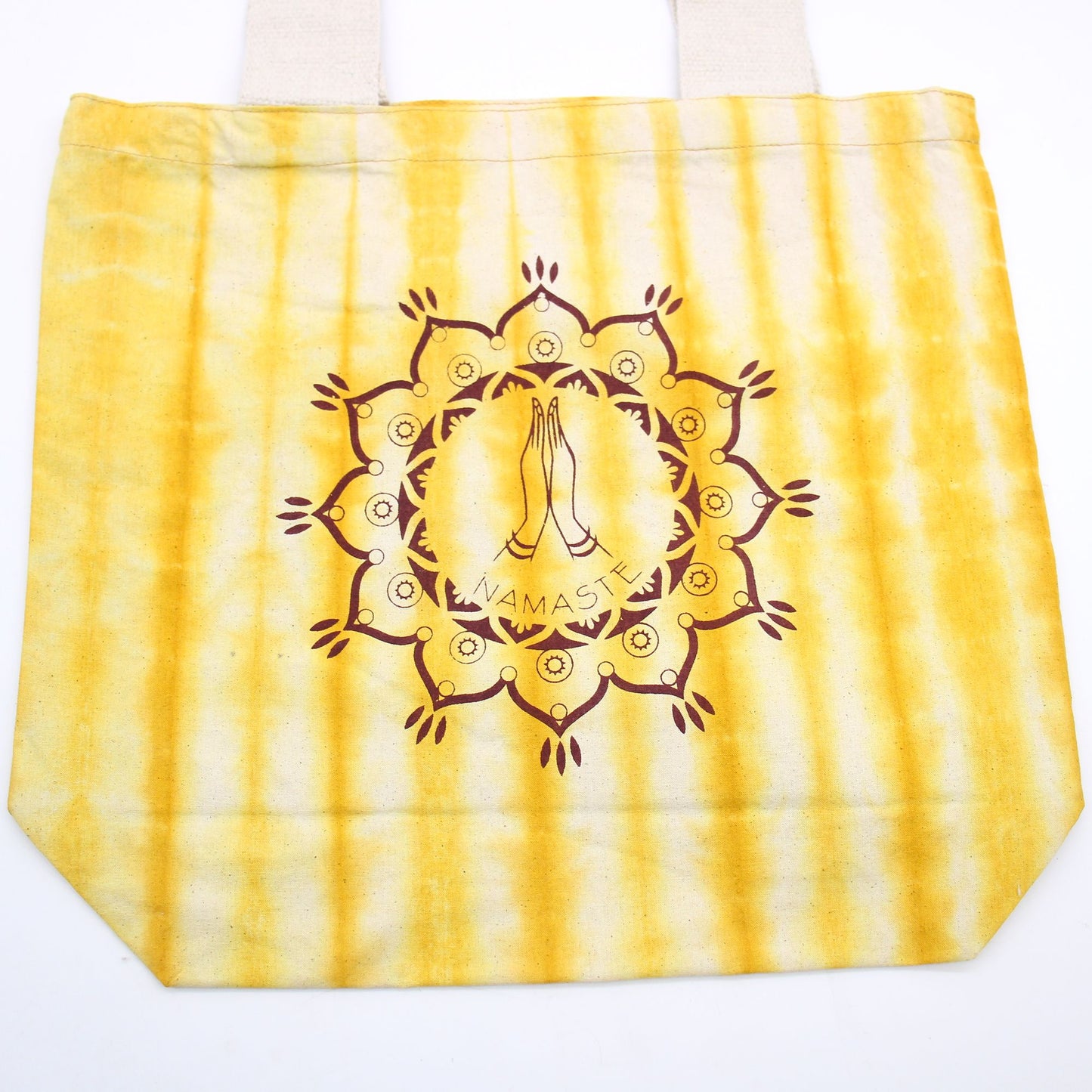 Tye-Dye Cotton Bag -  Namaste Hands - Yellow - Natural Handle
