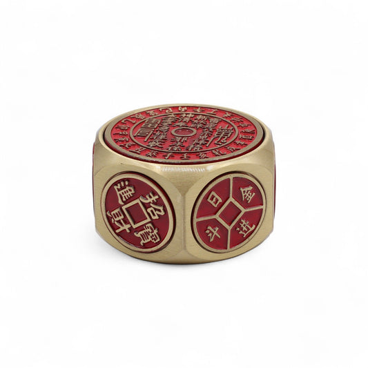 Feng Shui red calendar coin dice spinner for selecting auspicious dates and positive energy