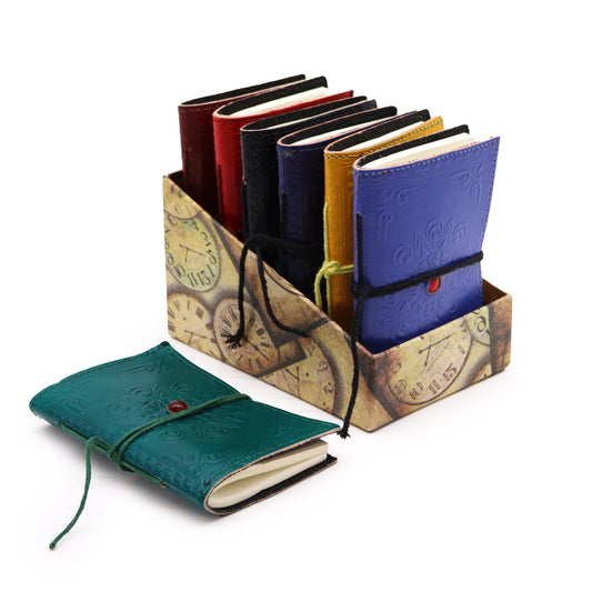 Gemstone Chakra Leather Notebook 9x13cm – compact leather journal with chakra crystal detail