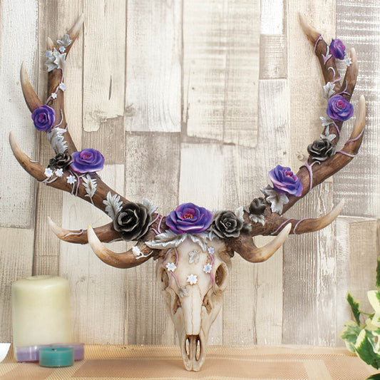 Antlers of Eden 45 cm – wall-display resin deer skull with sculpted florals and aged finish, gothic botanical décor UK.