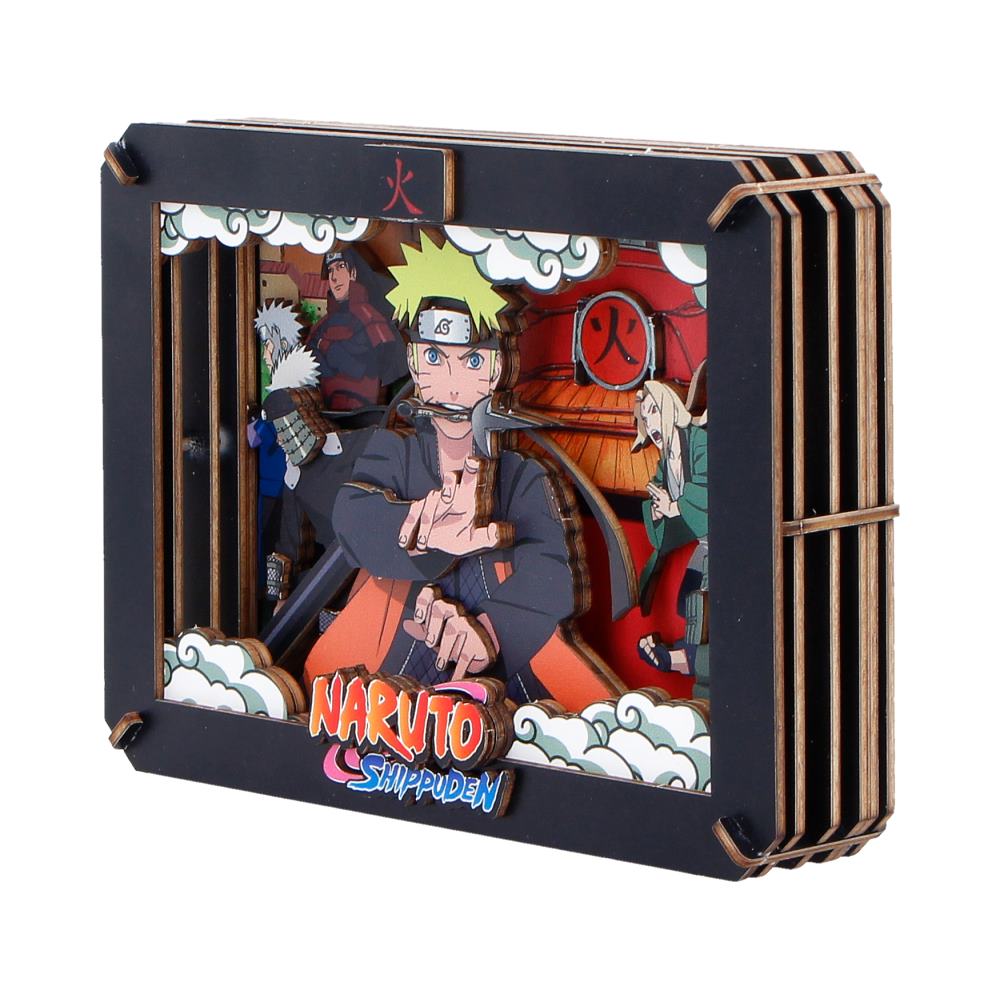 Naruto Hokage Wooden Theatre - Left angle of layered characters and red background