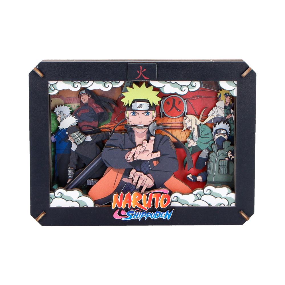 Naruto Hokage Wooden Theatre - Front showing Naruto cast within black-edged frame
