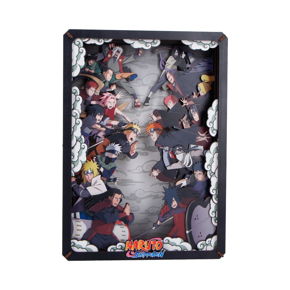 Naruto Combat Large Wooden Theatre - Front showing large Naruto battle scene in dark frame