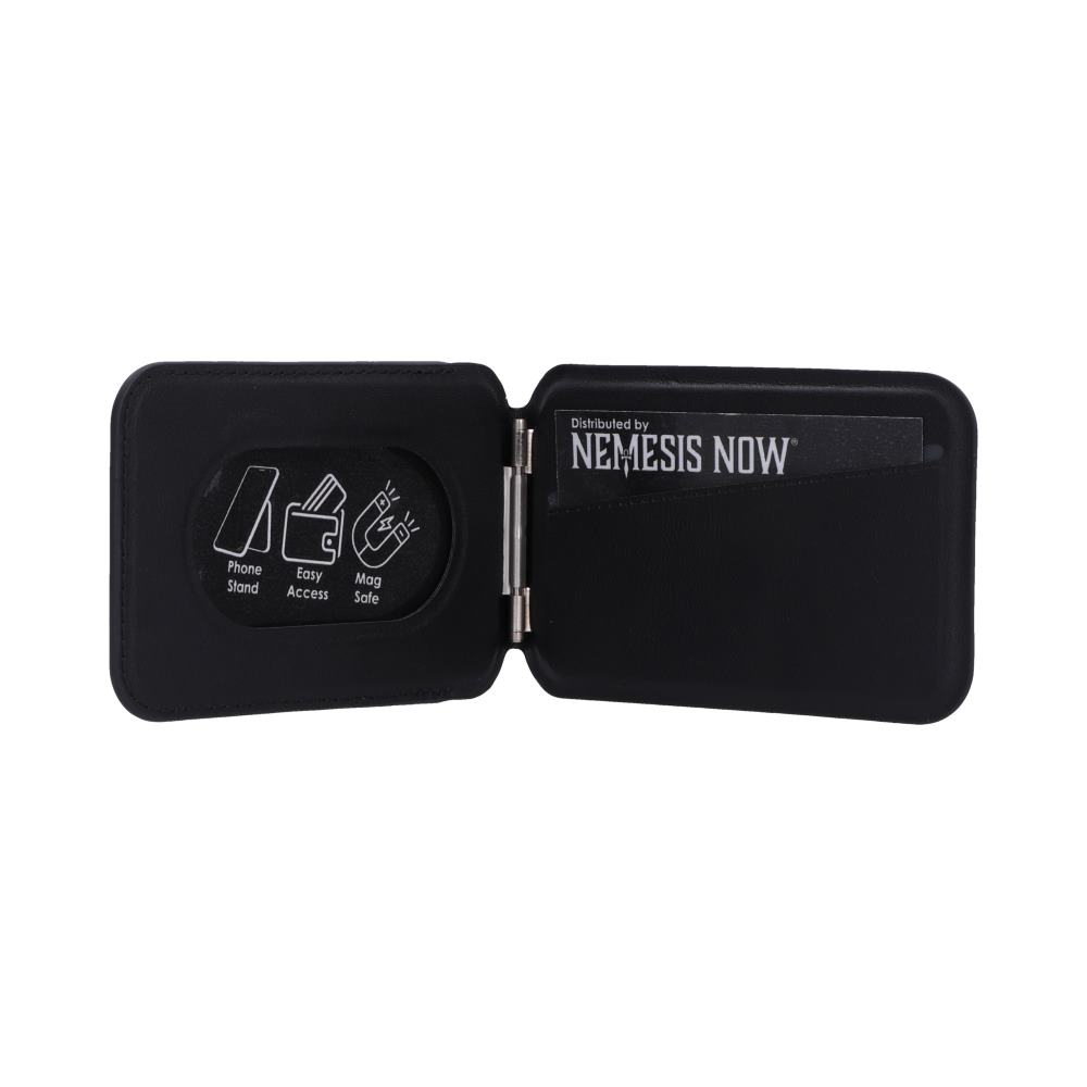 One Piece Jolly Roger MagSafe Card Holder Black - Card holder unfolded flat with dark inner panels