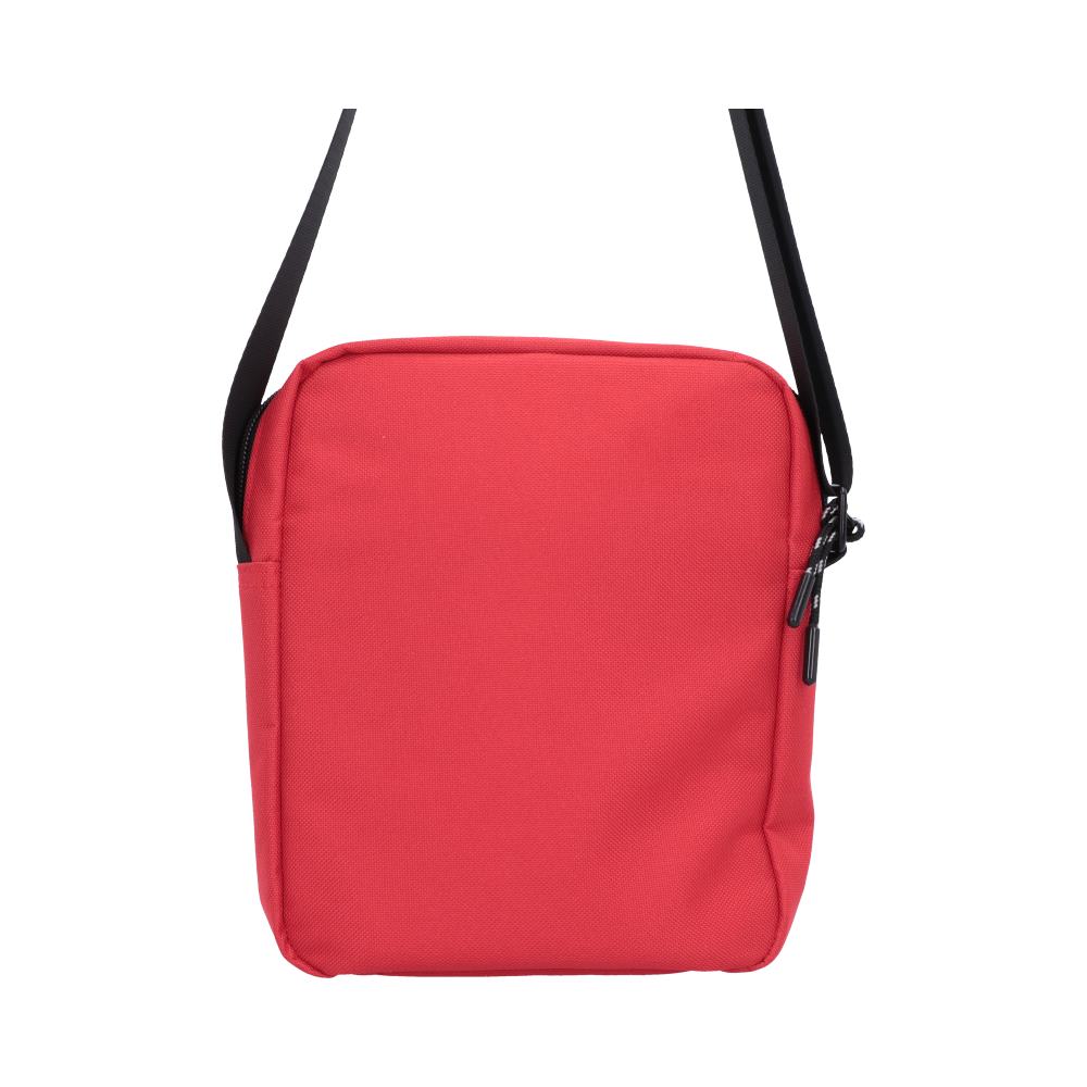 One Piece Luffy Jolly Roger Crossbody Bag Red - Rear view of plain red bag with black strap
