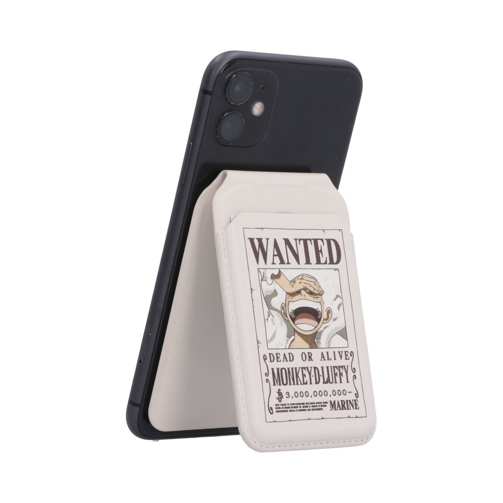 One Piece Luffy Wanted Poster MagSafe Card Holder - Luffy poster holder attached to a portrait-oriented phone