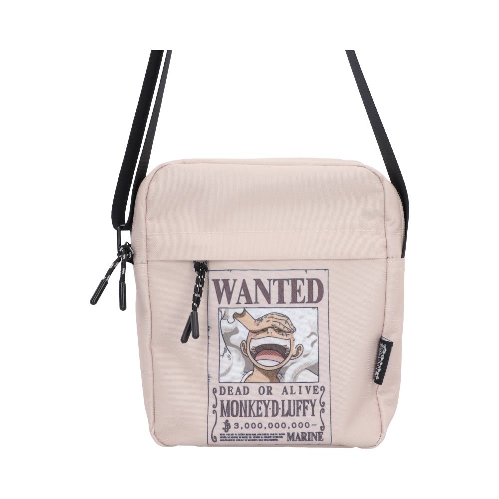 One Piece Luffy Wanted Poster Crossbody Bag - Front view of cream bag with Luffy wanted poster
