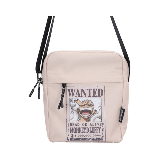 One Piece Luffy Wanted Poster Crossbody Bag - Front view of cream bag with Luffy wanted poster