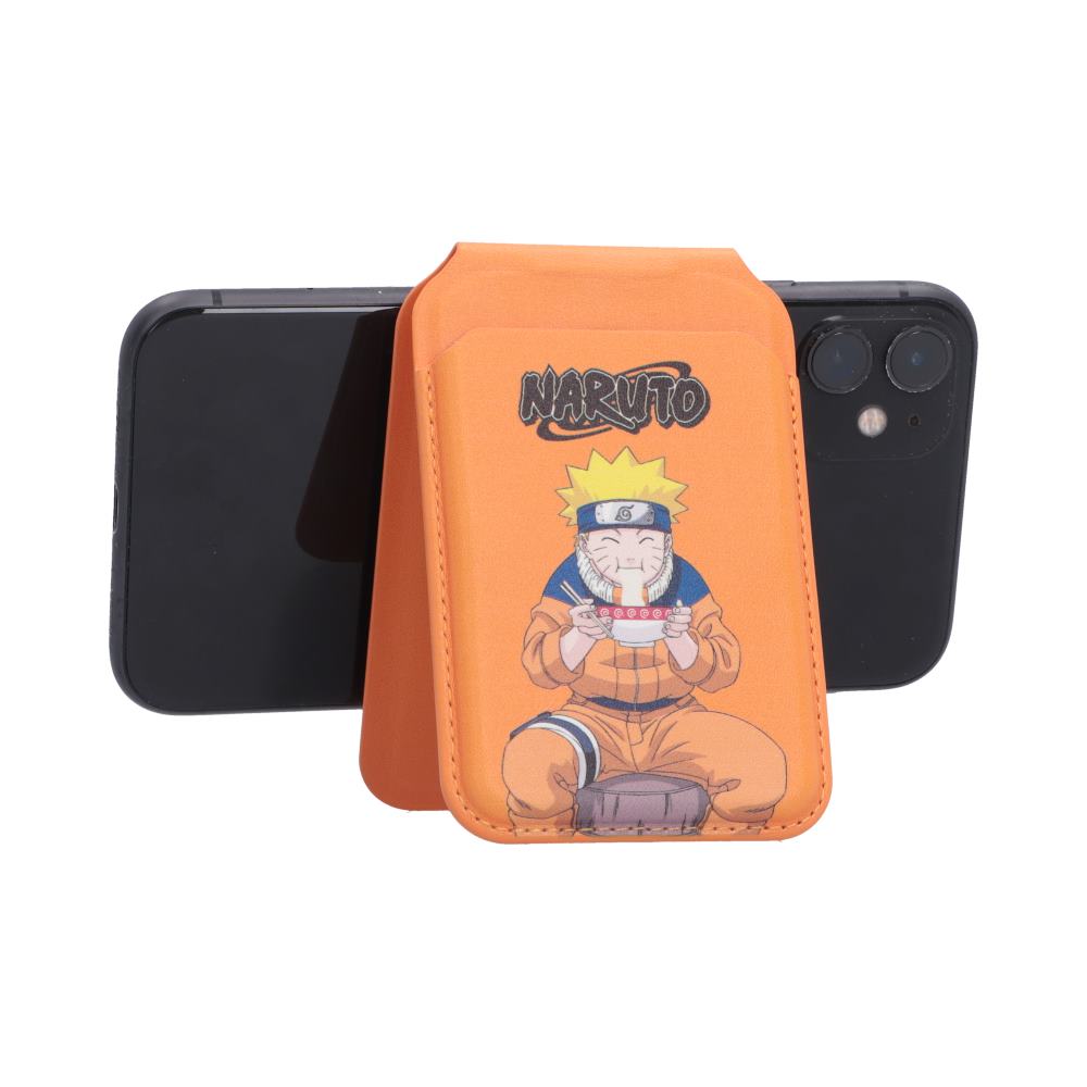 Naruto Ramen MagSafe Card Holder - Orange holder supporting a landscape-oriented phone