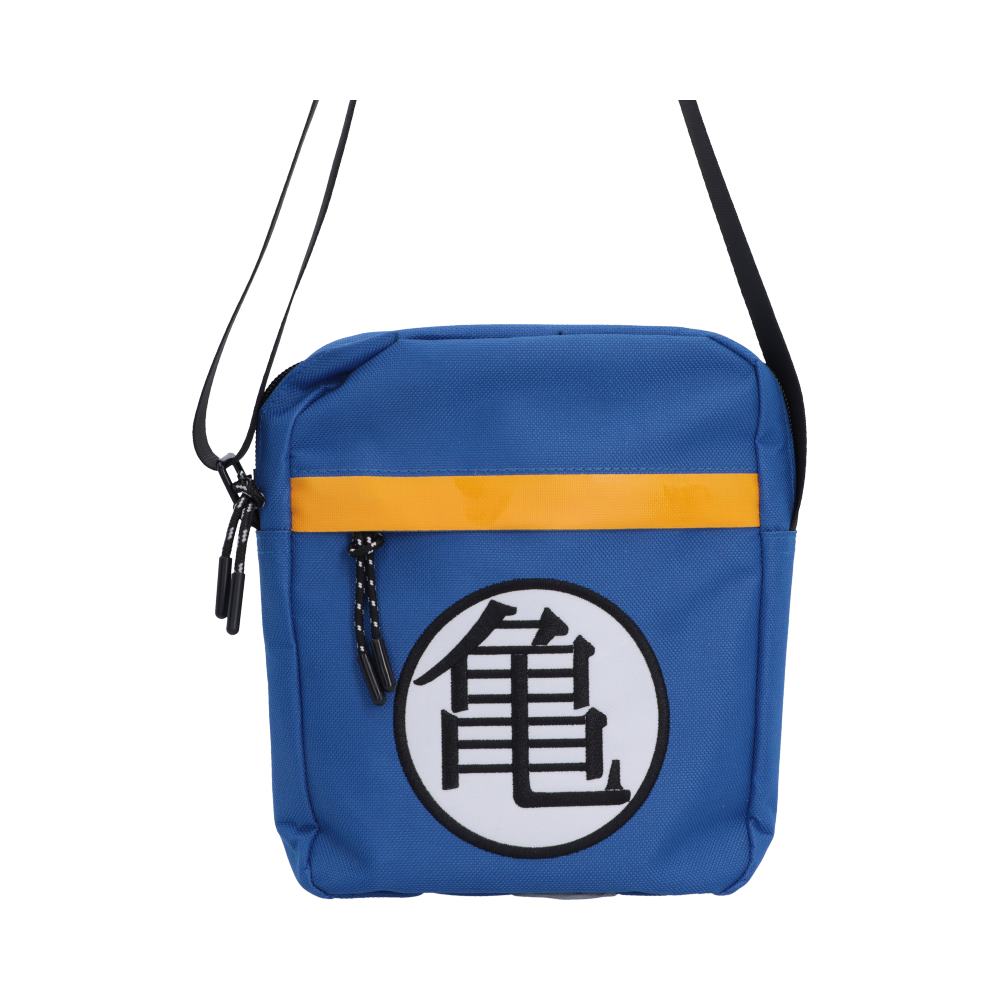 Dragon Ball Z Kame Symbol Crossbody Bag - Front view of Kame emblem on blue bag with orange stripe