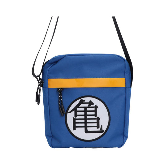 Dragon Ball Z Kame Symbol Crossbody Bag - Front view of Kame emblem on blue bag with orange stripe