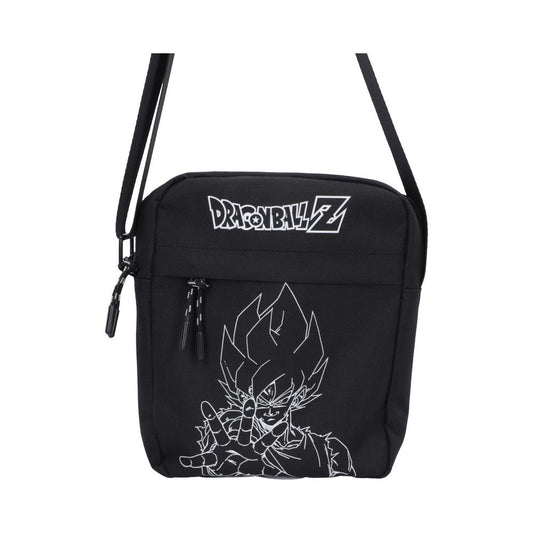 Dragon Ball Z Super Saiyan Goku Crossbody Bag Black - Front view of pale Goku linework on black bag