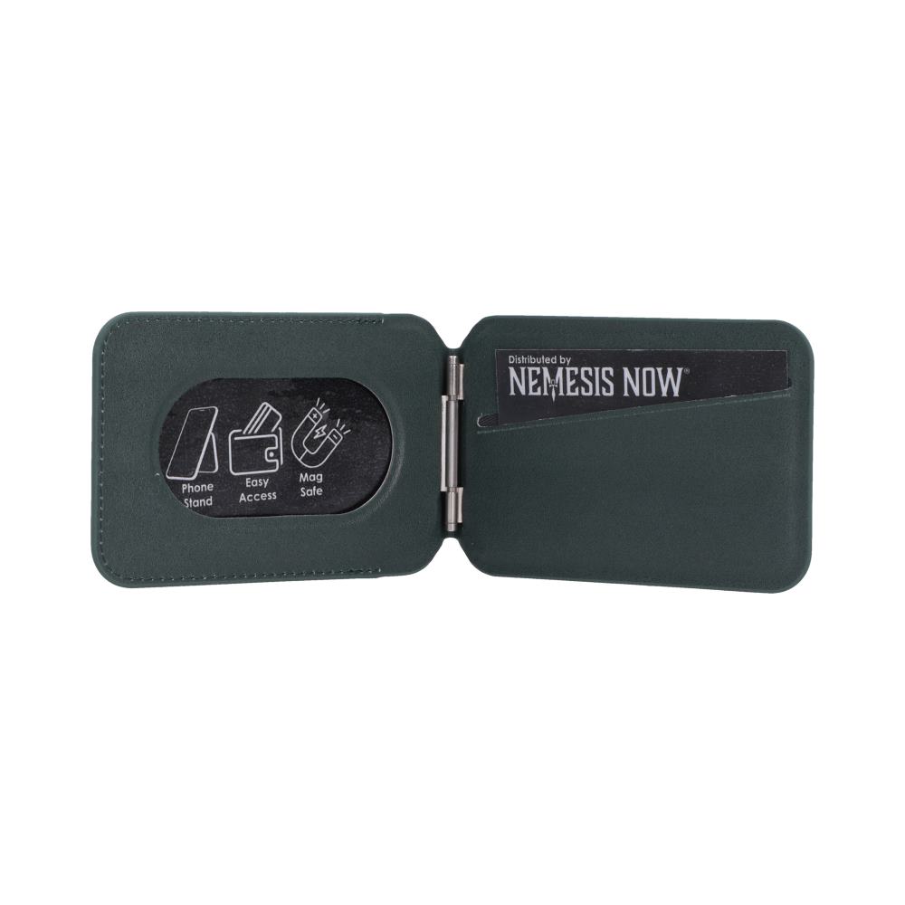 Dragon Ball Z Shenron MagSafe Card Holder - Deep green card holder unfolded flat with inner panels