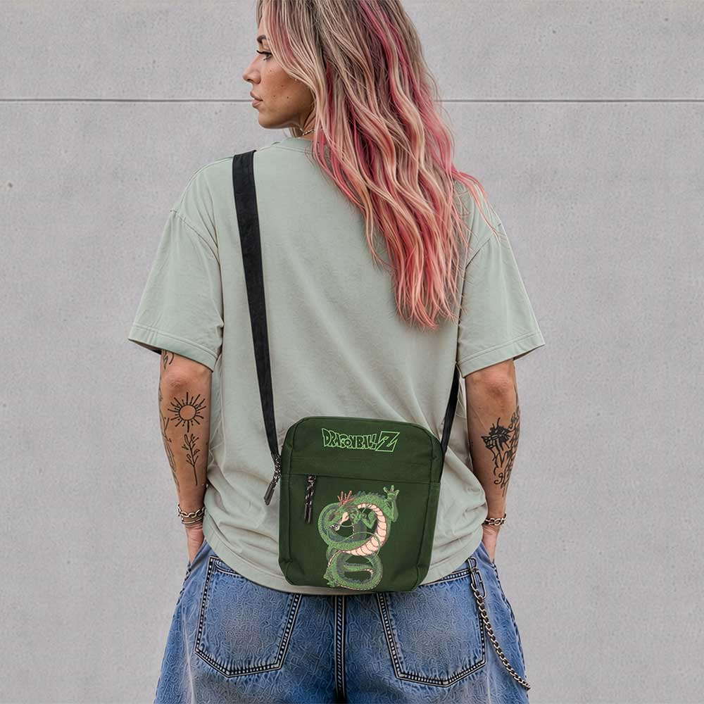 Dragon Ball Z Shenron Crossbody Bag - Green Shenron bag worn with a pale green top