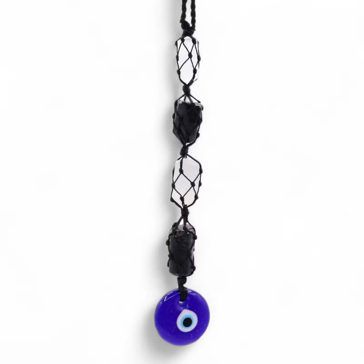 Black Tourmaline and Selenite Evil Eye gemstone hanging charm for protective home décor UK
Copy