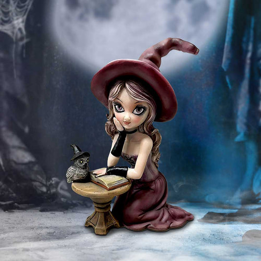 Agatha Witch Figurine by Nemesis Now - Hand-Painted Witch Ornament with Spell Book and Owl
