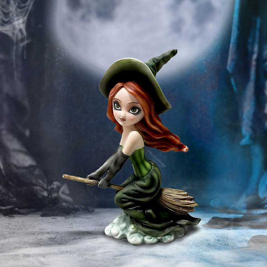 Willow Witch Figurine by Nemesis Now - Hand-Painted Witch Ornament Flying on a Broomstick