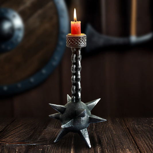 Meteor Hammer candle holder with chained weapon design in polyresin