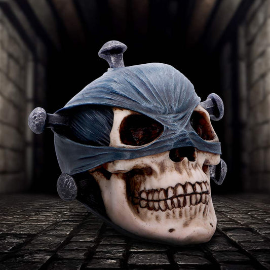 Penance of Iron Skull ornament with blindfold and nail accents