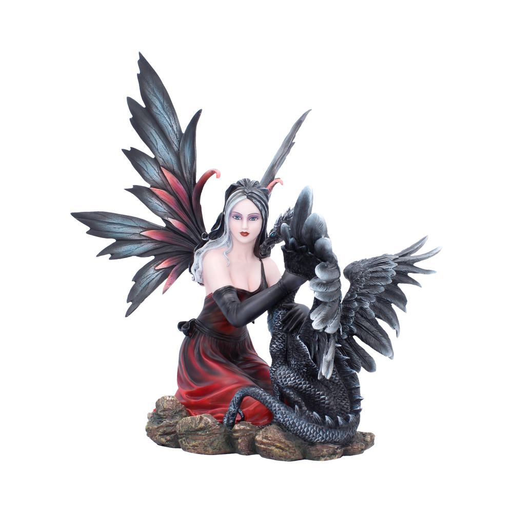 Dragon’s Whisper Gothic Fairy Figurine - Angled view of kneeling fairy and rocky base