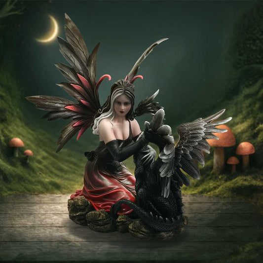 Dragon’s Whisper Gothic Fairy Figurine - Fairy and dragon in a styled woodland display