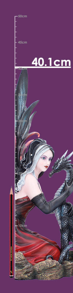 Dragon’s Whisper Gothic Fairy Figurine - Dimension graphic showing fairy and dragon sculpture