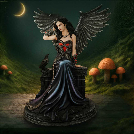 Ravynne Gothic Fairy and Raven Figurine - Raven fairy in a styled gothic setting