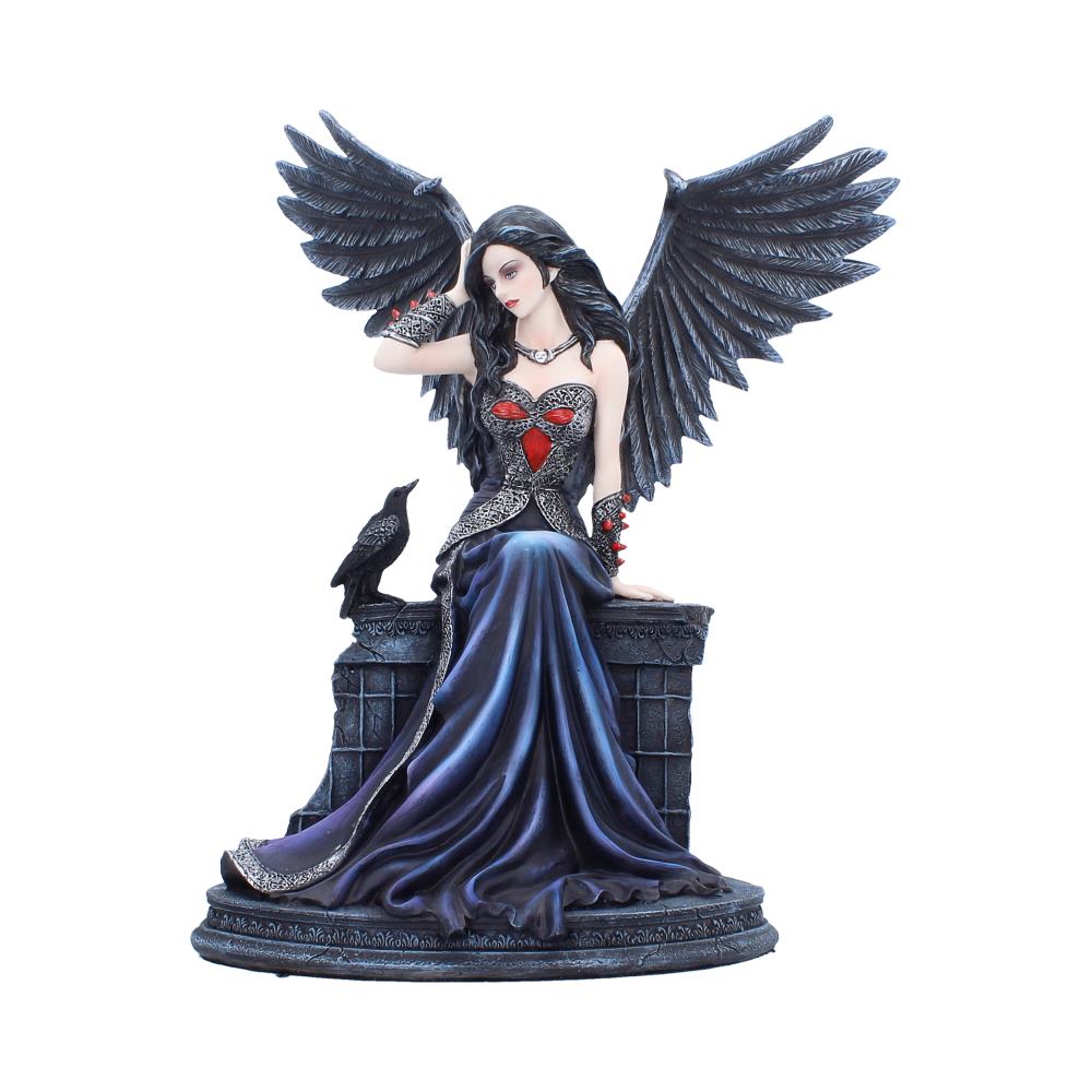 Ravynne Gothic Fairy and Raven Figurine - Alternate front showing feathered wings and red bodice