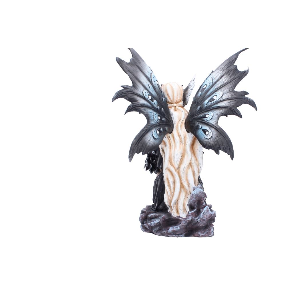 Velissara Gothic Fairy Figurine - Rear showing intricate blue-grey wing pattern