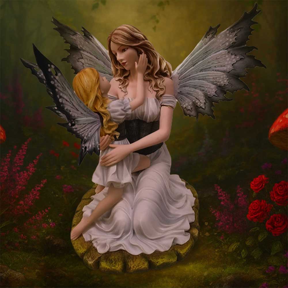 Guardian Wings Fairy and Child Figurine - Two fairies in a styled woodland setting