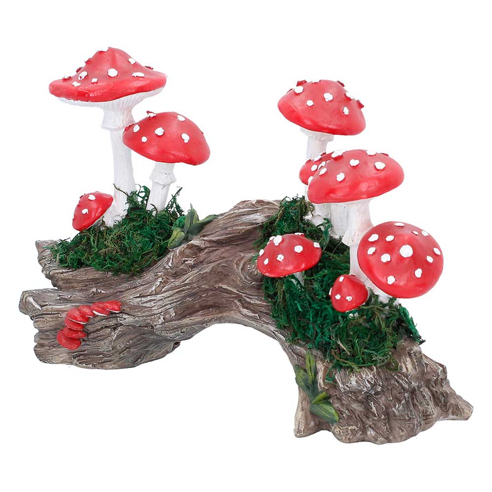 Toadstool Trunk Woodland Ornament - Angle of clustered caps and arched log