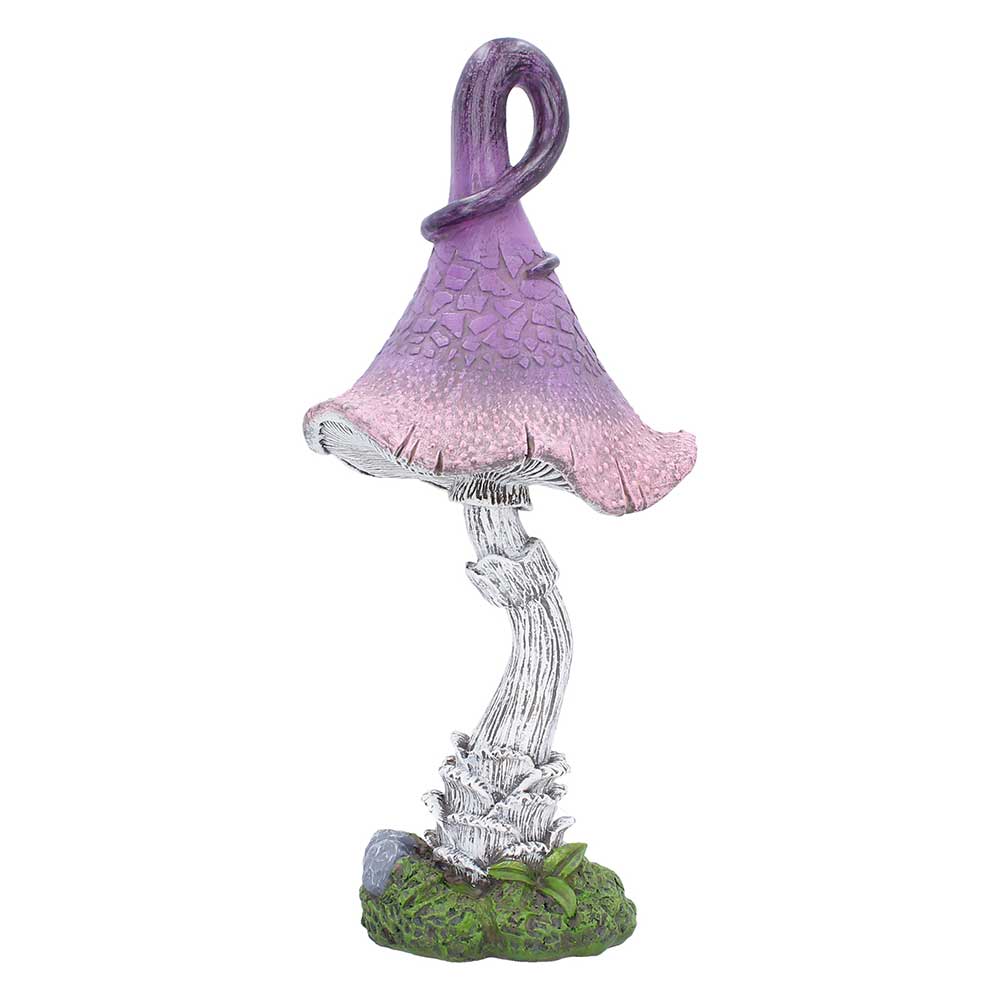 Twizzle Tumblethorne Mushroom Ornament - Front showing curled purple-pink mushroom cap